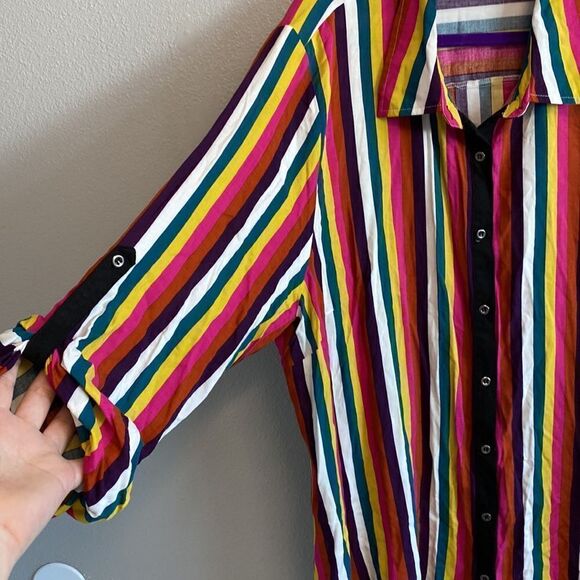 Andrew by unit- button down multicolored stripes w/ cactus embroidery- Size 2X - Picture 2 of 9